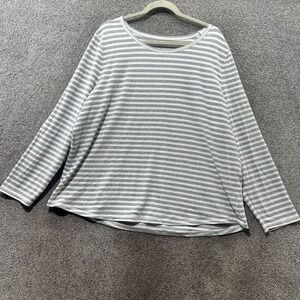 Talbots T-Shirt Top Woman 2X Gray Striped Long Sleeve Metallic Shimmer Casual